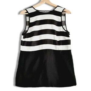 CLUB MONACO Sleeveless Shell Top Strippe Pattern B&W Crewneck Sz S Flawed
